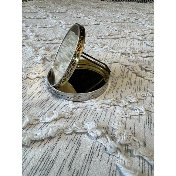 Japan Vtg Faux Mother of Pearl Abalone  Brass Collapsible Compact Make Up Mirror - Picture 5 of 6